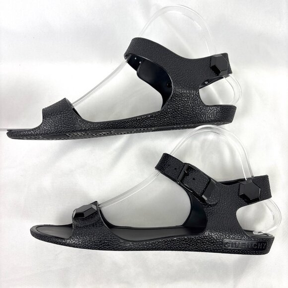 Givenchy Black Rubber‎ Sandals Women’s Size 8 UK39 Textured Strap Jelly Flats - Picture 6 of 15